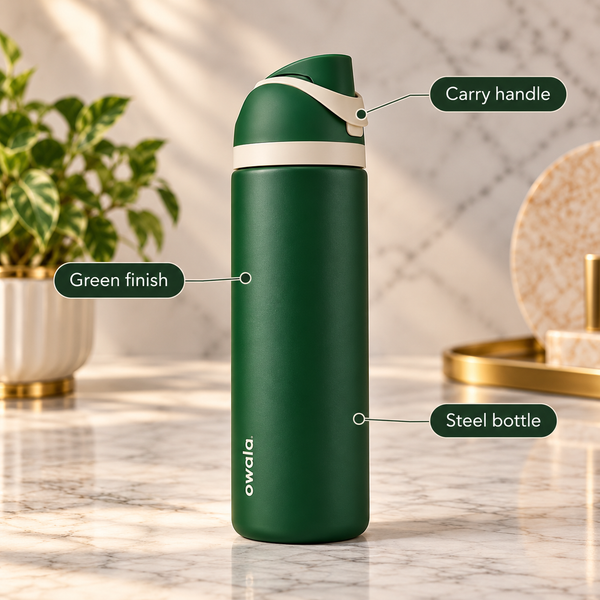 Owala Steel Water Bottle – Slytherin Green – infographic