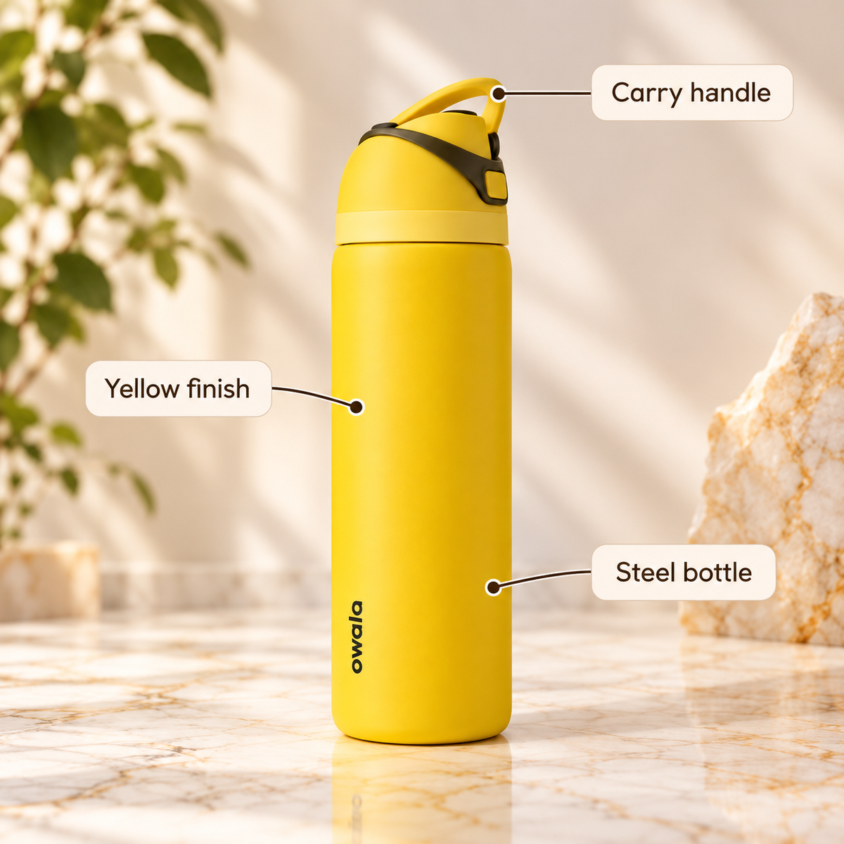 Owala Steel Water Bottle – Hufflepuff Yellow – infographic
