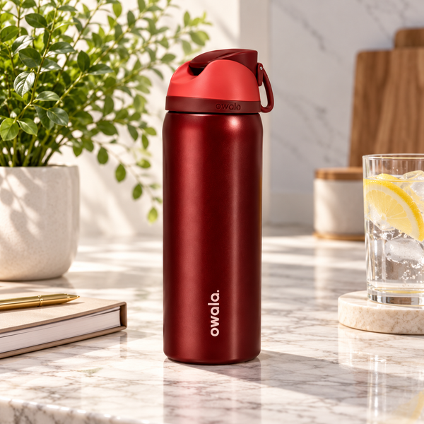 Owala Slim Steel Water Bottle with Carabiner – Red – lifestyle