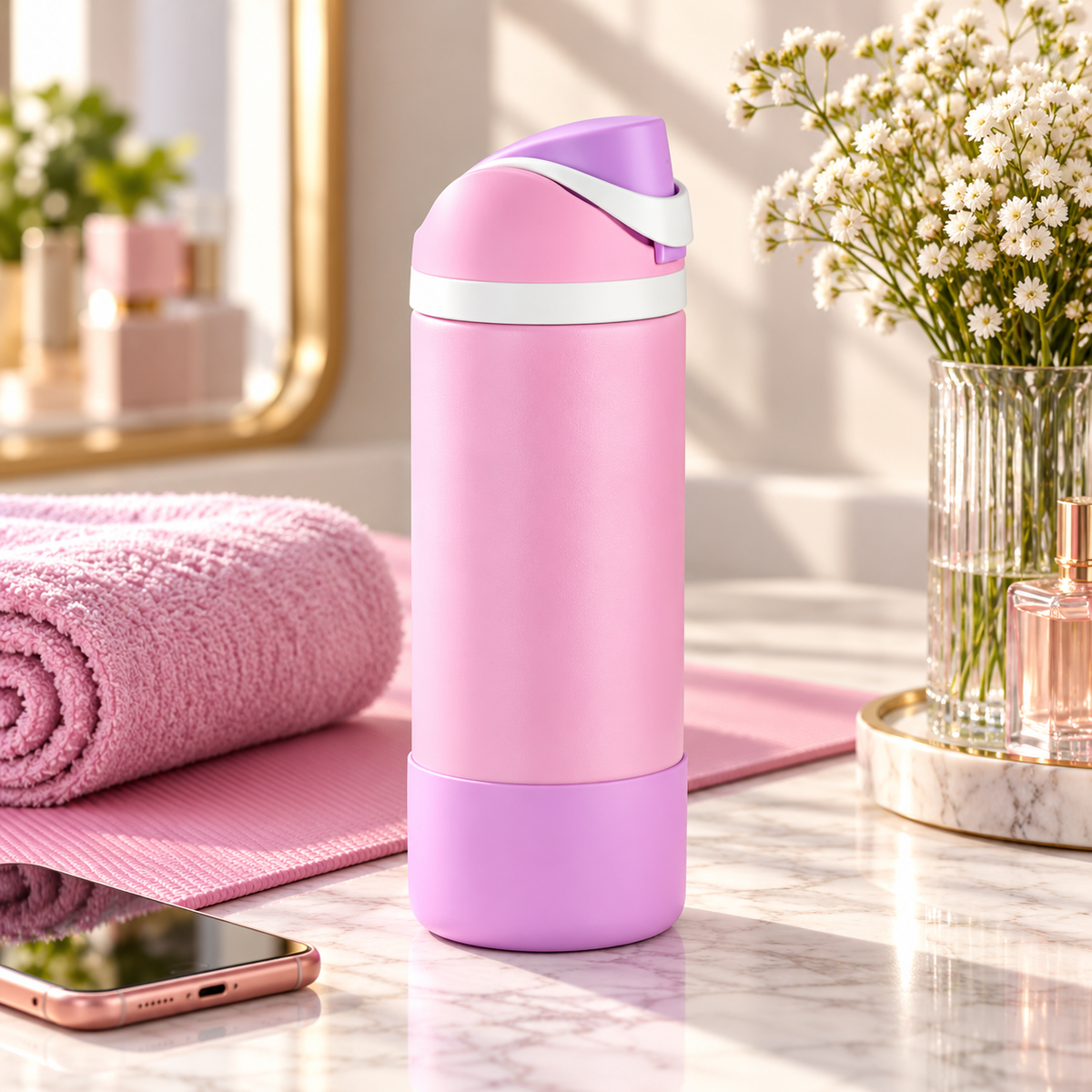 Owala Insulated Steel Water Bottle – Pastel Pink – lifestyle