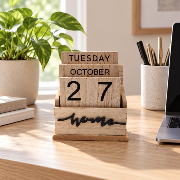 HOME Wooden Perpetual Block Desk Calendar lifestyle image