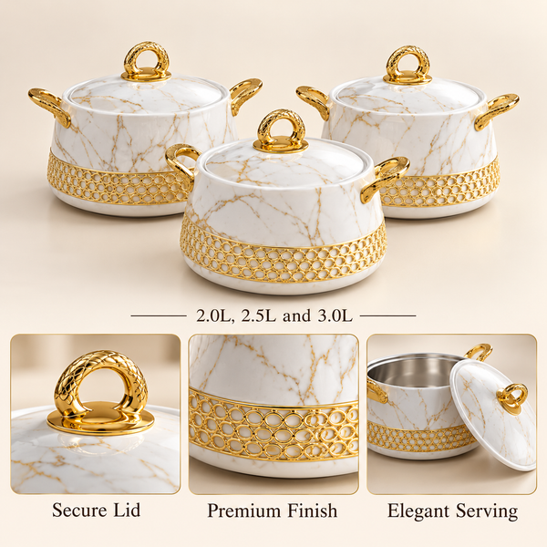 Luxury Manzin 3-Piece Hot Pot Set – White Marble & Gold features and capacity details