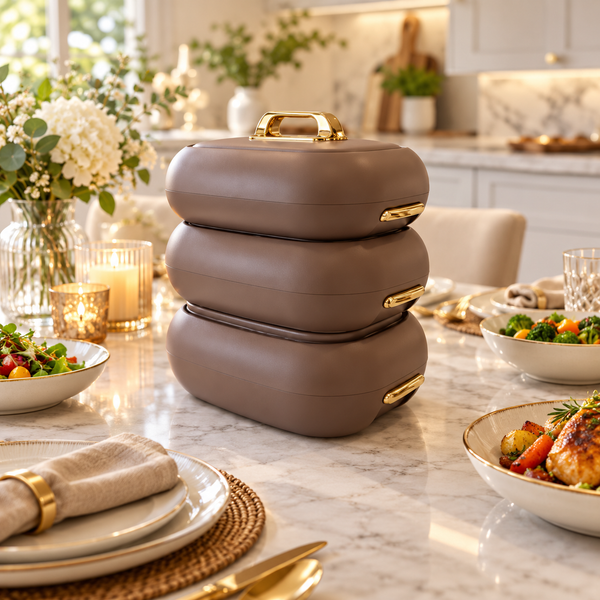 Premium Rectangular Hot Pot – Brown & Gold premium lifestyle view