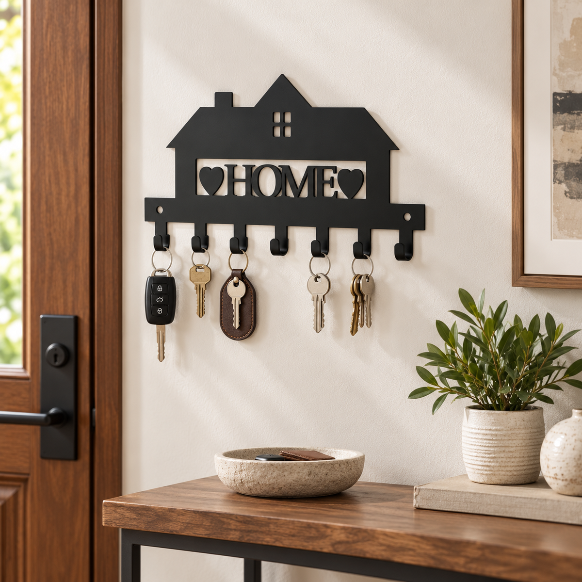 House-Shaped Home steel wall key holder in a premium entryway