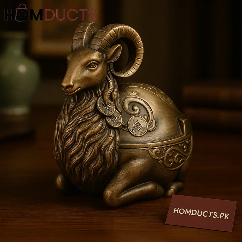 Imperial Bronze Ram Ashtray – Oriental Coin Motif Decorative Sculpture
