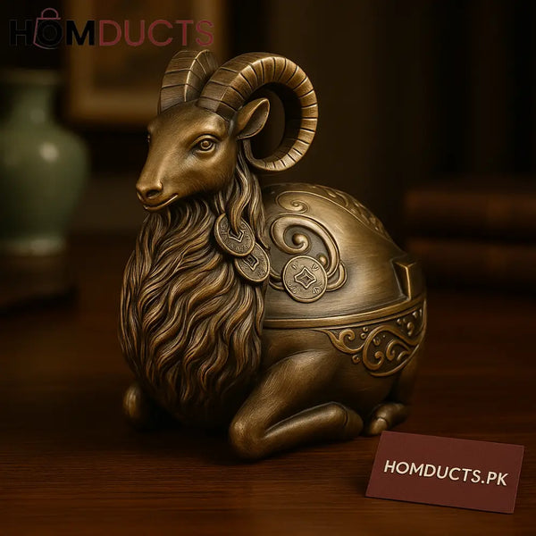 Imperial Bronze Ram Ashtray – Oriental Coin Motif Decorative Sculpture