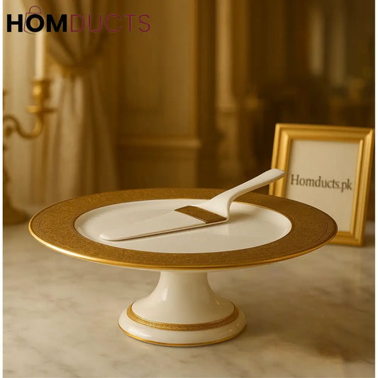 Imperial Gold-Rimmed Cake Stand with Server – Homducts Signature Luxe Series