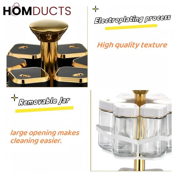 Imperial Marble 360° Rotating Spice Jar Set – 8-Piece Gold Edition