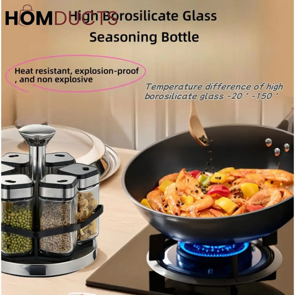 Imperial Marble 360° Rotating Spice Jar Set – 8-Piece Gold Edition