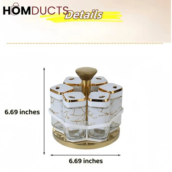 Imperial Marble 360° Rotating Spice Jar Set – 8-Piece Gold Edition