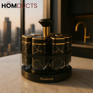 Imperial Marble 360° Rotating Spice Jar Set – 8-Piece Gold Edition