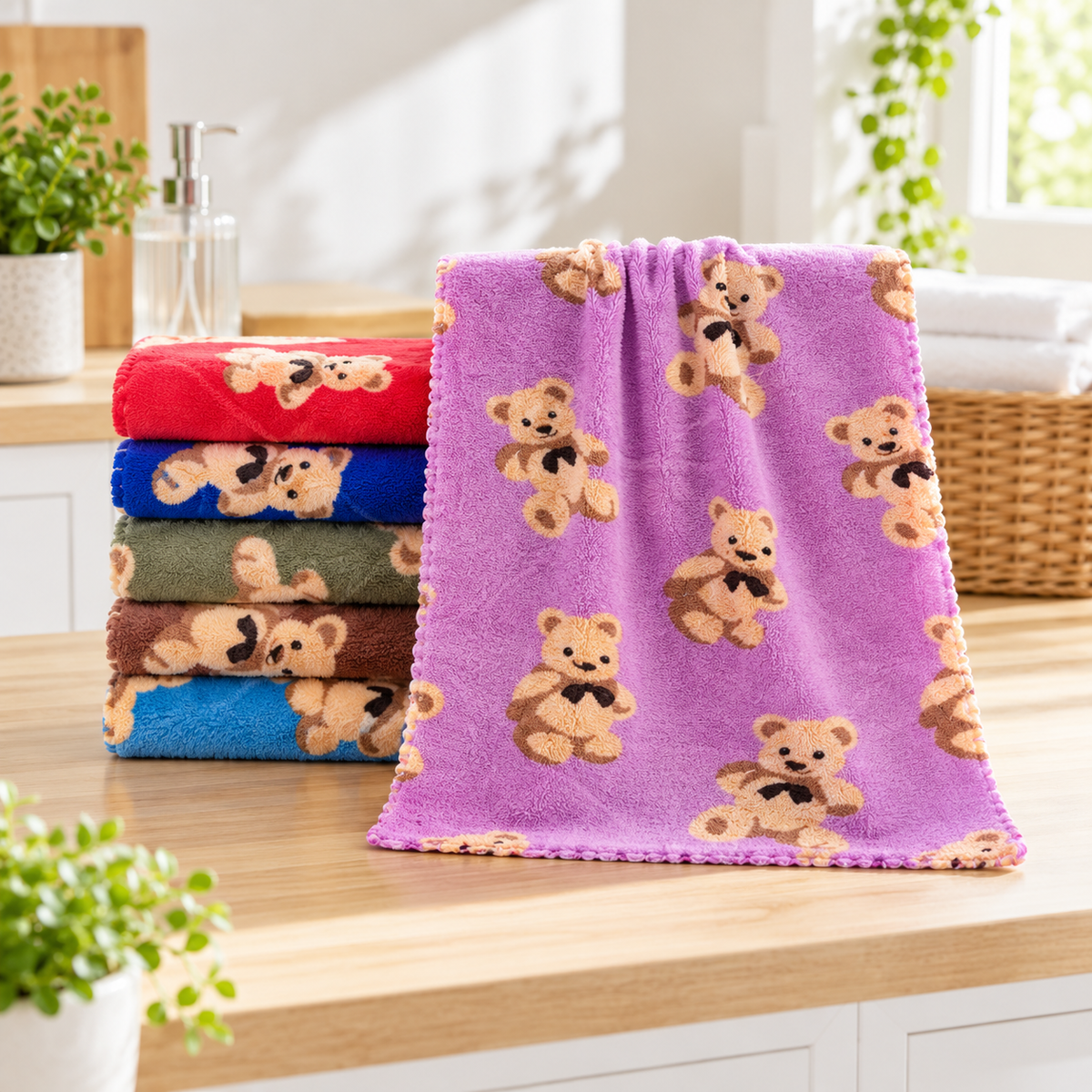 5-Piece Bear-Print Cleaning Towel Set