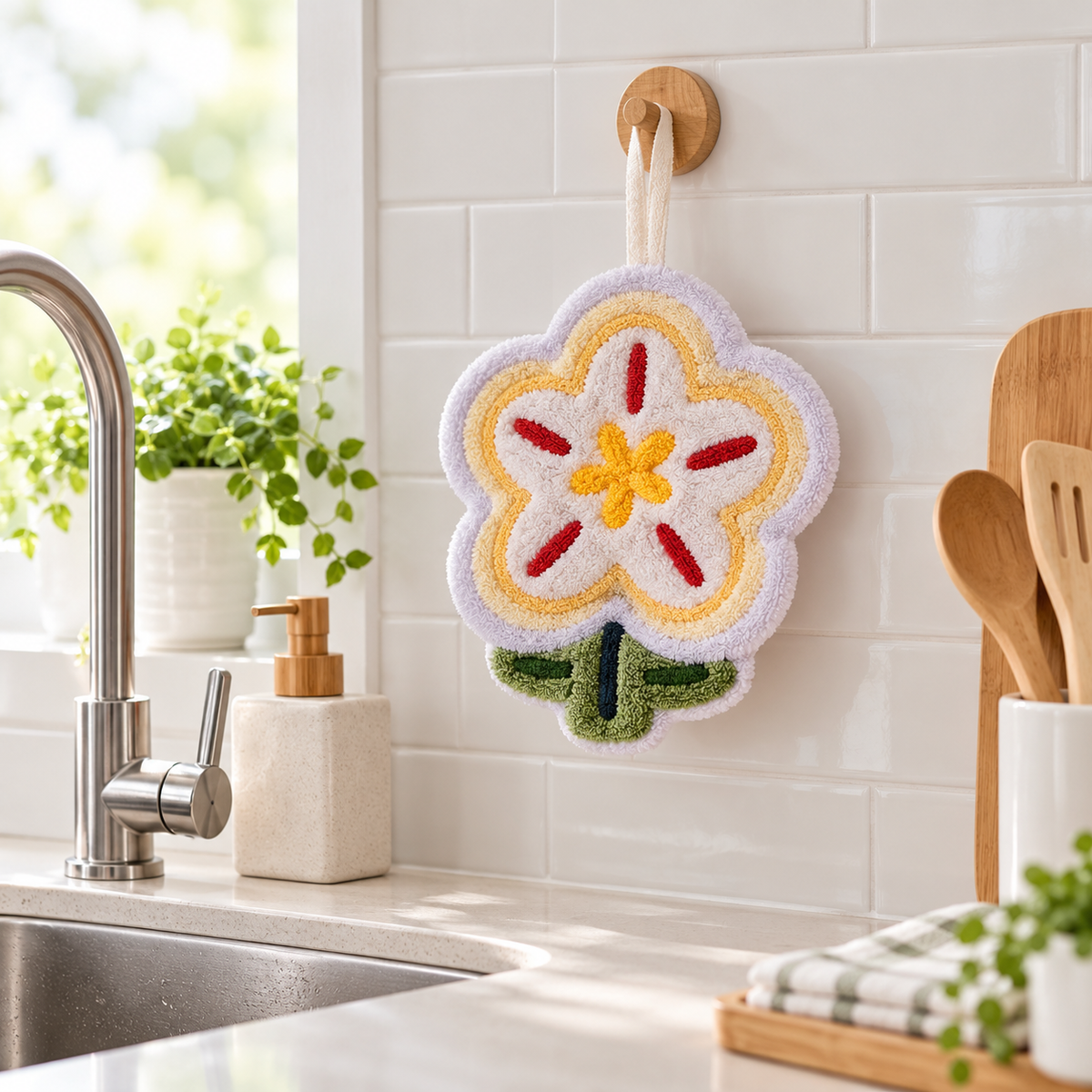 Flower-Shaped Hanging Cleaning Towel