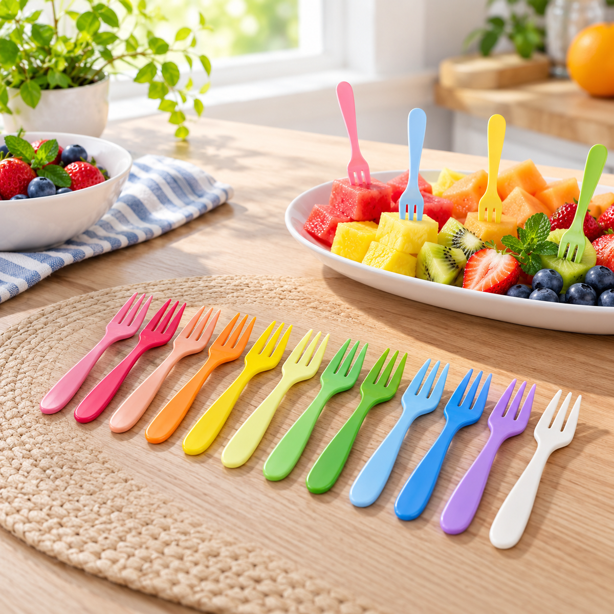 12-Piece Multicolor Plastic Fruit Fork Set