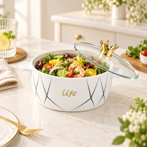 1200ml ceramic serving bowl with glass crown lid