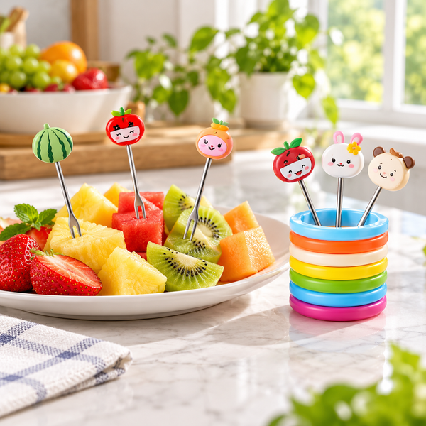 6-Piece Fun Fruit Fork Set with Ring Stand