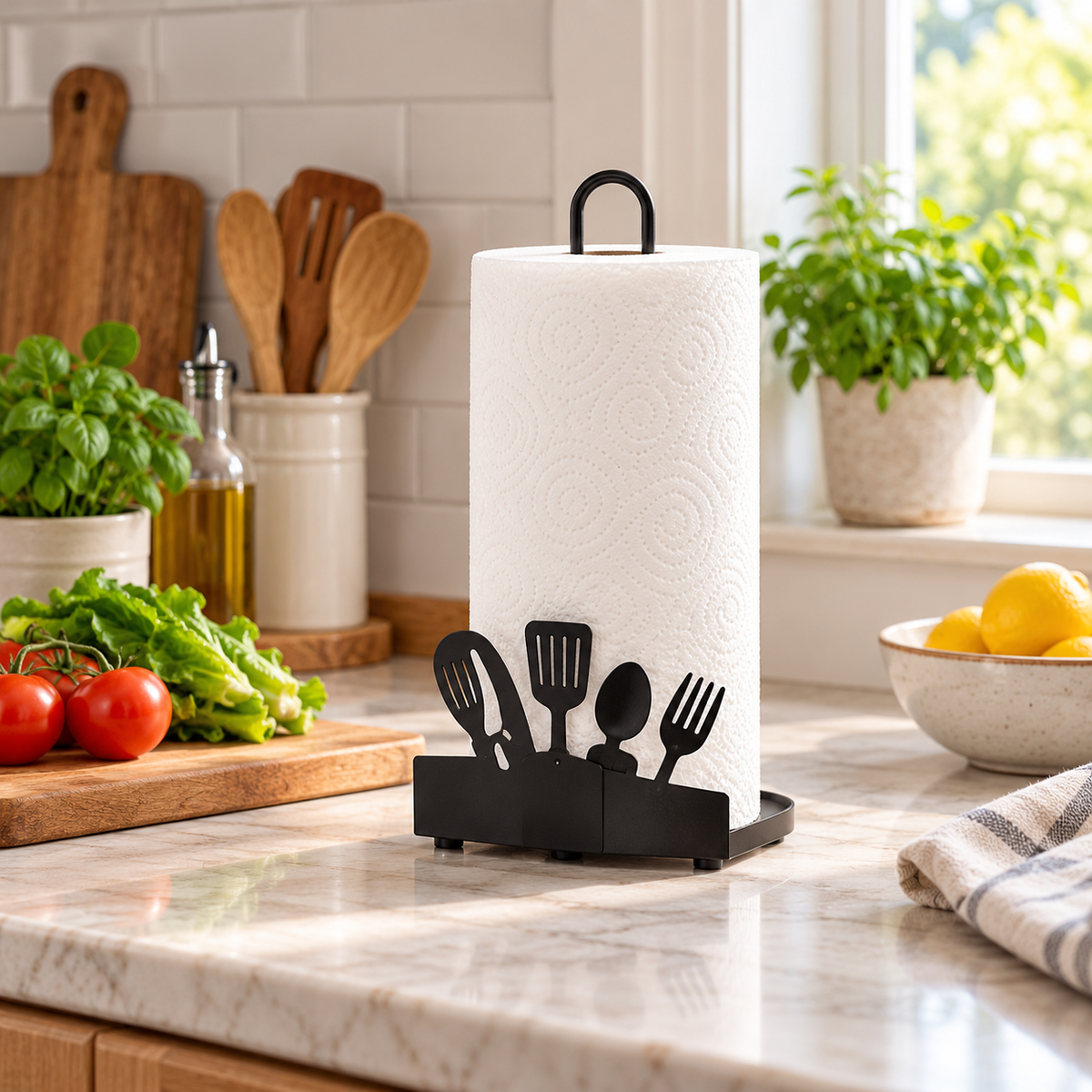 Black Metal Kitchen Paper Roll Holder