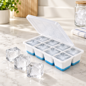 Eight large-cube silicone ice tray with lid