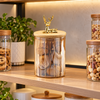 750ml amber ribbed glass storage jar with deer lid