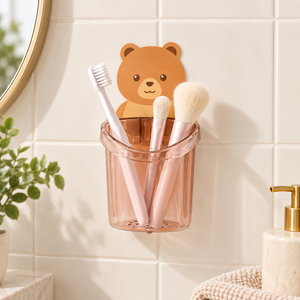 Bear wall-mounted toothbrush and makeup brush holder