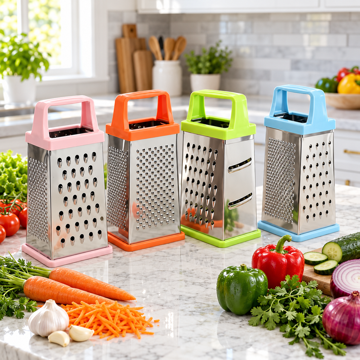 four-sided stainless steel box grater with non-slip base