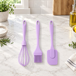 Three-piece lavender silicone kitchen utensil set