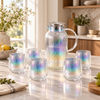 Seven-piece iridescent ribbed glass water set