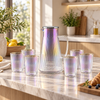 Seven-piece iridescent ribbed glass water set