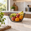 Iron wire fruit basket with wooden base