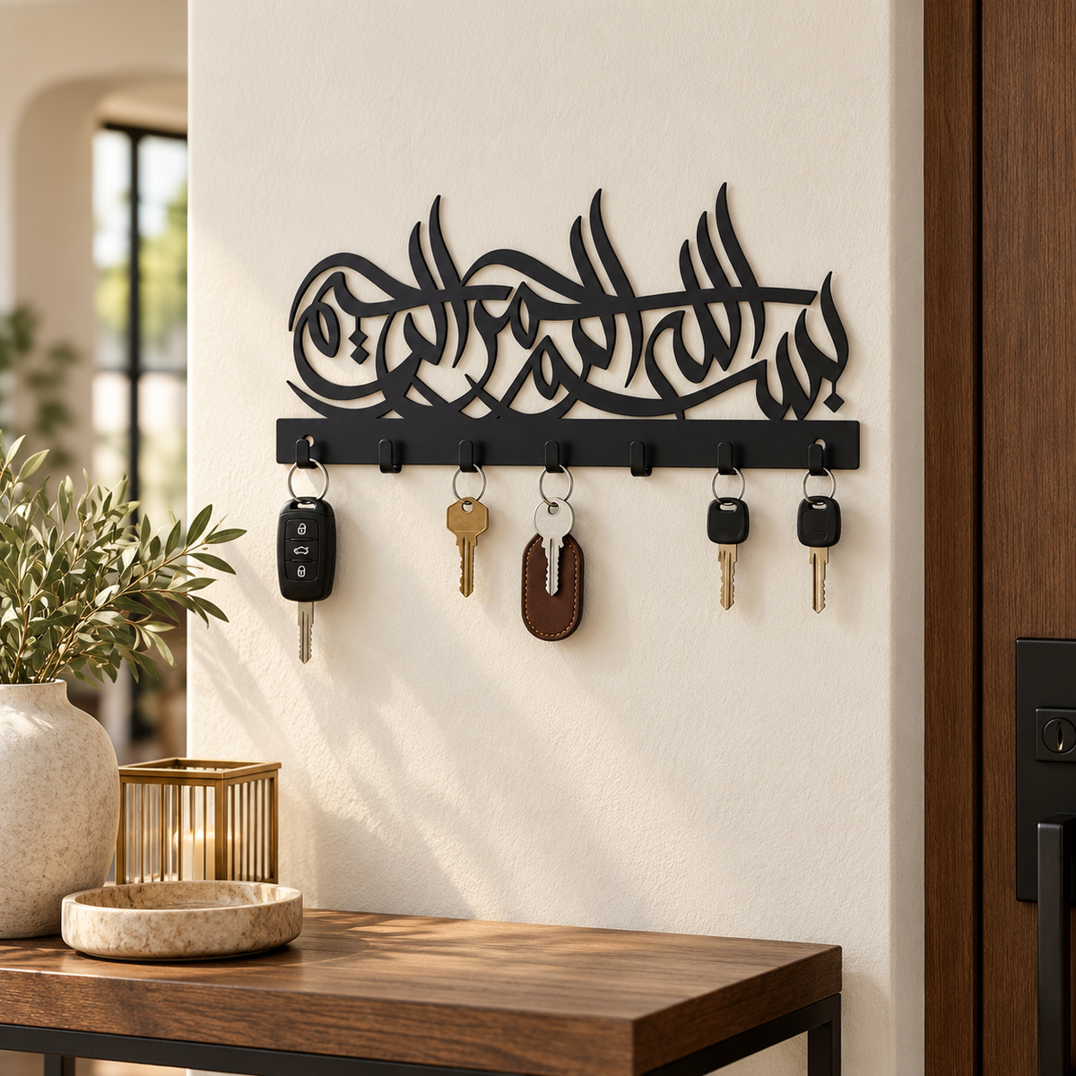 Islamic Calligraphy steel wall key holder in a premium entryway