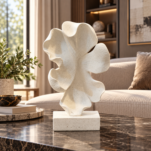 Ivory textured coral petal abstract sculpture