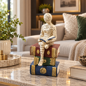 Ivory seated reader with open book sculpture