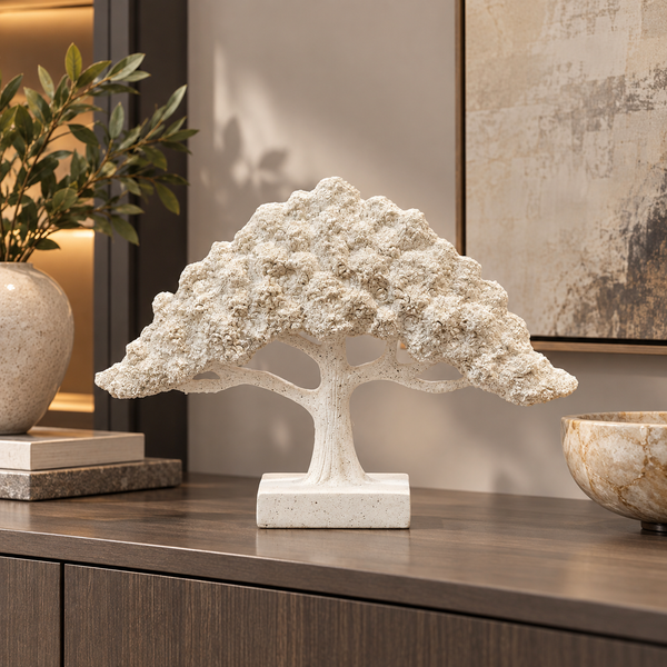 Ivory textured ornamental tree sculpture for table décor