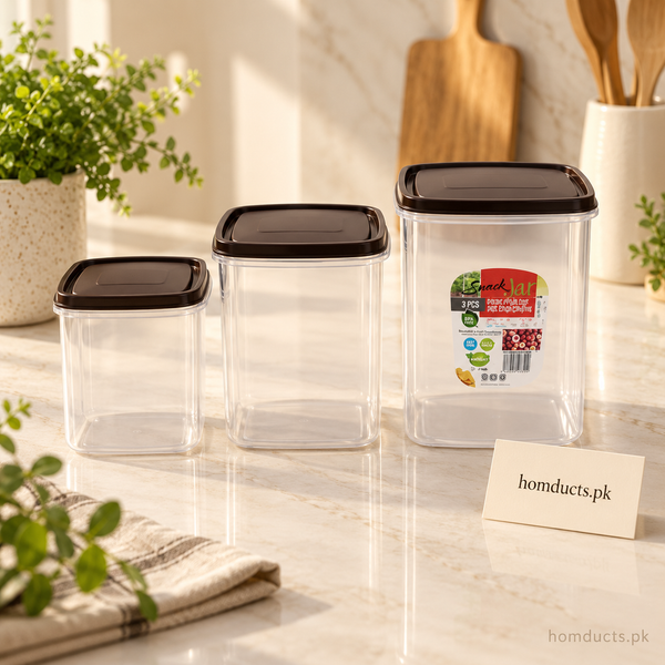 3-piece airtight transparent snack and pantry jar set