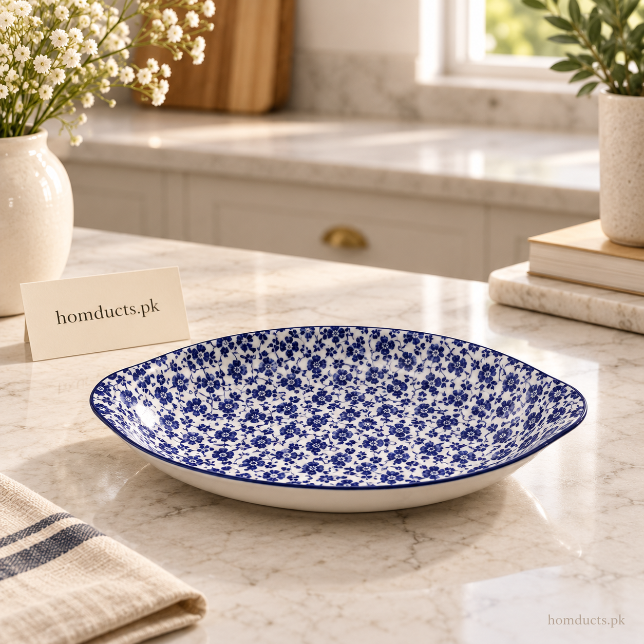 Blue Floral Ceramic Round Serving Dish – 11 Inch