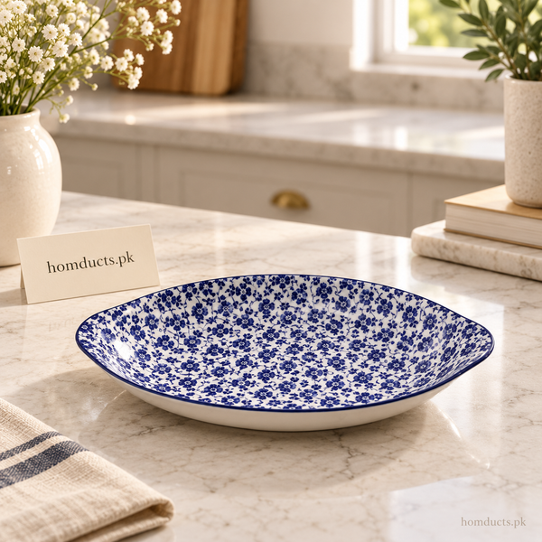 Blue Floral Ceramic Round Serving Dish – 11 Inch