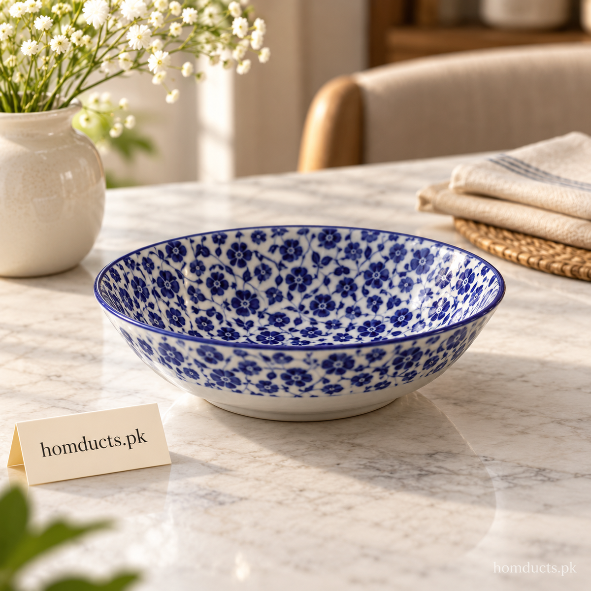 Blue Floral Ceramic Piyali Bowl – 6 Inch