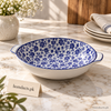 Blue Floral Ceramic Double-Handle Bowl – 8.5 Inch