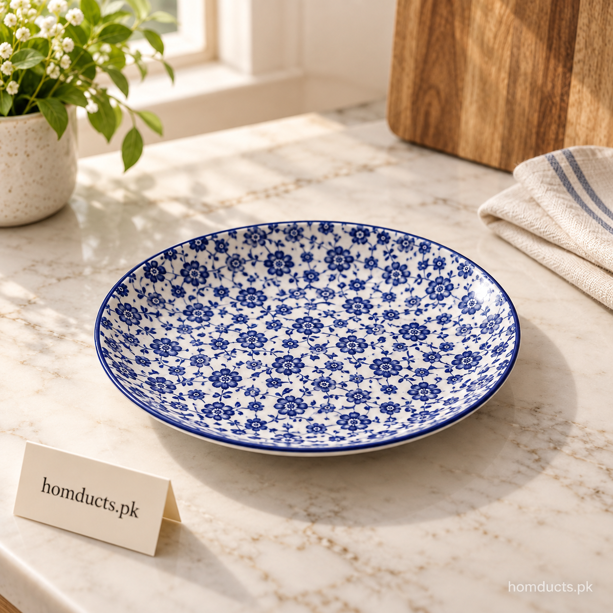 Blue Floral Ceramic Quarter Plate – 8.5 Inch