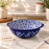 Blue Floral Ceramic Double-Handle Serving Bowl – 9.5 Inch