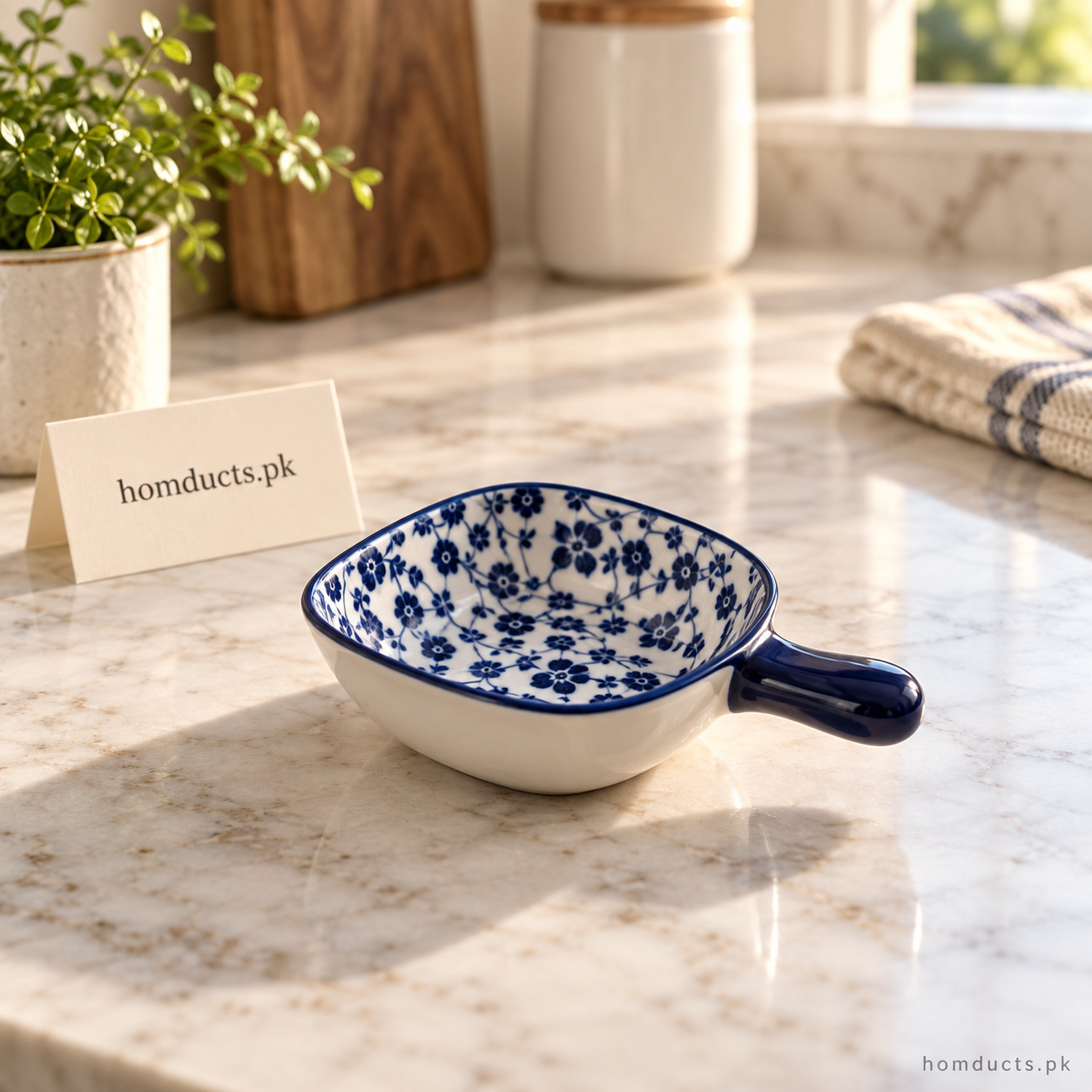 Blue Floral Ceramic Sauce Piyali with Handle