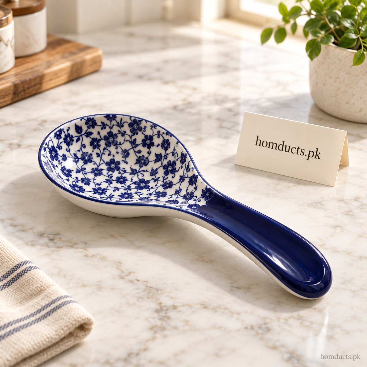Blue Floral Ceramic Spoon Holder