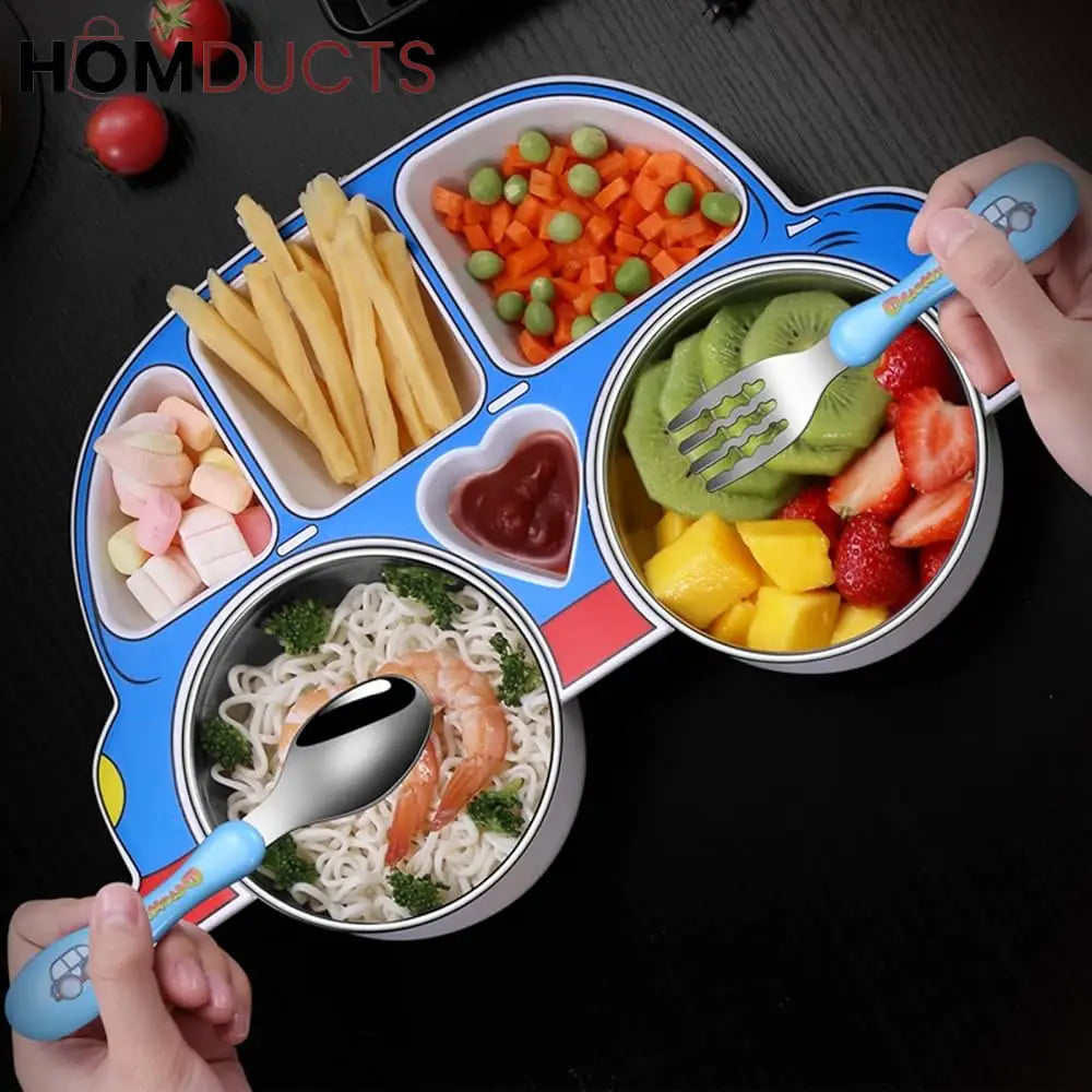 Kids Car-Shaped Bento Lunch Plate with Compartments – Fun & Colorful Food Tray for Toddlers