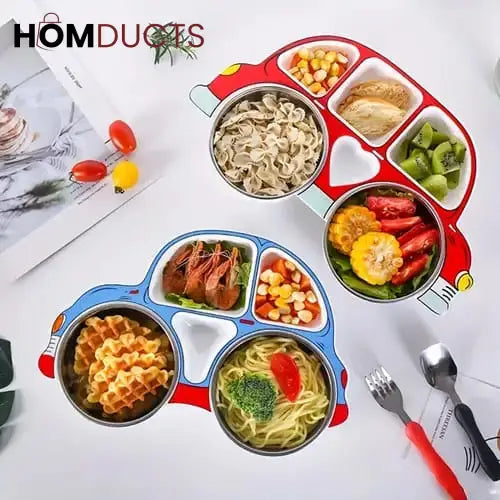 Kids Car-Shaped Bento Lunch Plate with Compartments – Fun & Colorful Food Tray for Toddlers