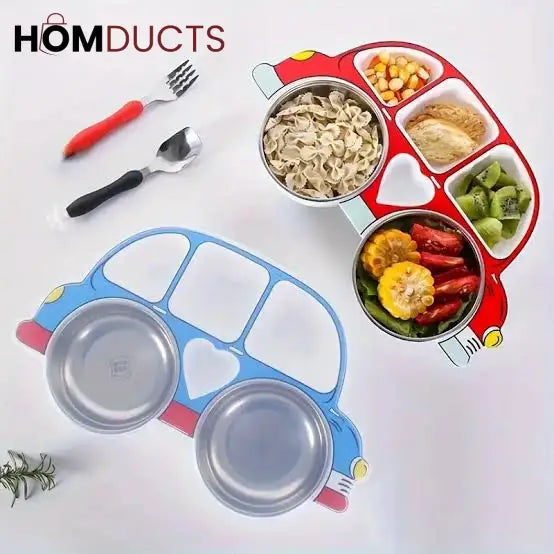 Kids Car-Shaped Bento Lunch Plate with Compartments – Fun & Colorful Food Tray for Toddlers