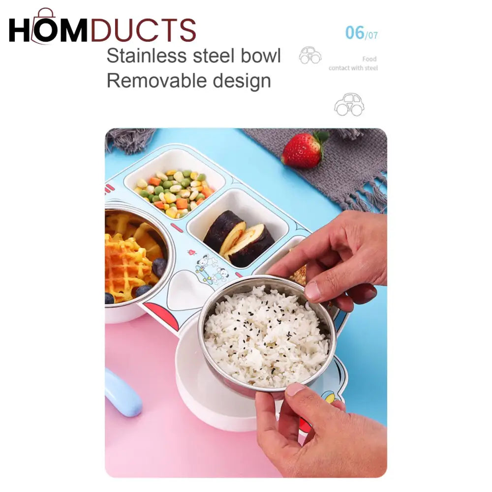 Kids Car-Shaped Bento Lunch Plate with Compartments – Fun & Colorful Food Tray for Toddlers