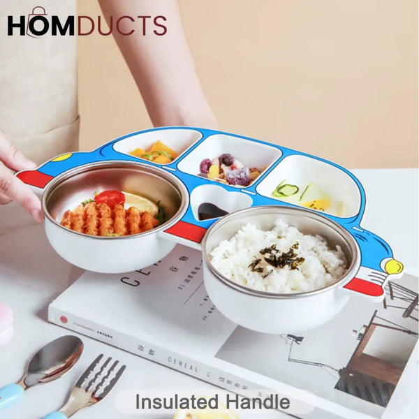 Kids Car-Shaped Bento Lunch Plate with Compartments – Fun & Colorful Food Tray for Toddlers