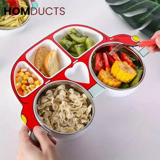 Kids Car-Shaped Bento Lunch Plate with Compartments – Fun & Colorful Food Tray for Toddlers