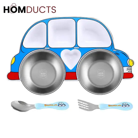 Kids Car-Shaped Bento Lunch Plate with Compartments – Fun & Colorful Food Tray for Toddlers