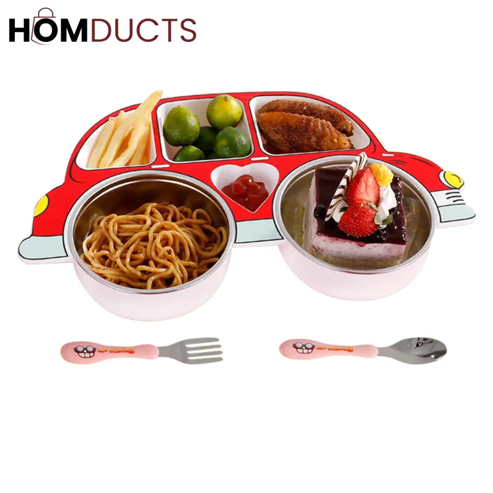 Kids Car-Shaped Bento Lunch Plate with Compartments – Fun & Colorful Food Tray for Toddlers